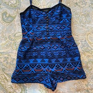 Forever 21 boho tribal print blue shorts romper
